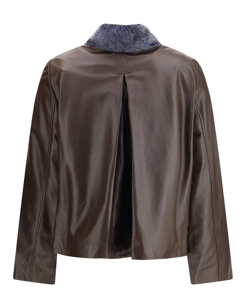 Marni Women's Leather Jacket With Shearling Collar Cacao Outer Brown
