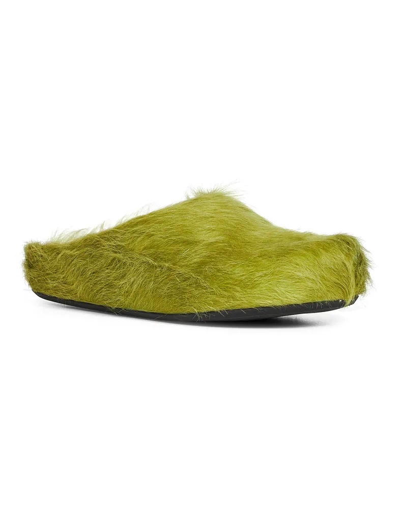 Marni Men's Lime Long Hair Calfskin Fussbett Sabot Calf Mules Sandal Green