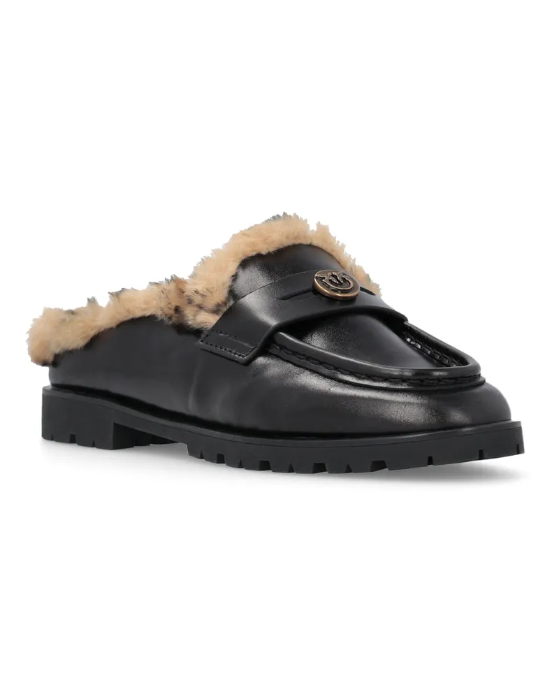 Pinko Women's Clogs Nora 09 Black Leather Slippers Flat Shoes Black