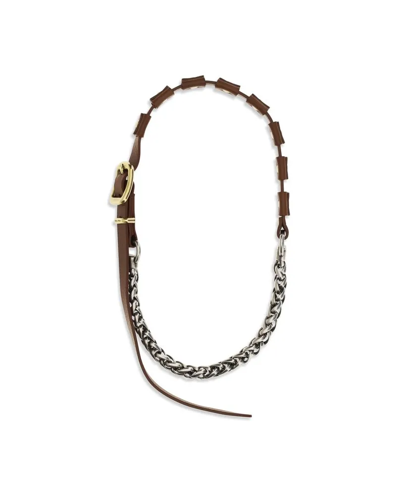 Miu Miu Women's Brown Calf Leather Bos Taurus Necklace Brown