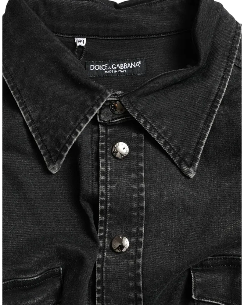 Dolce & Gabbana Women's Black Cotton Long Sleeve Denim Casual Shirt Black