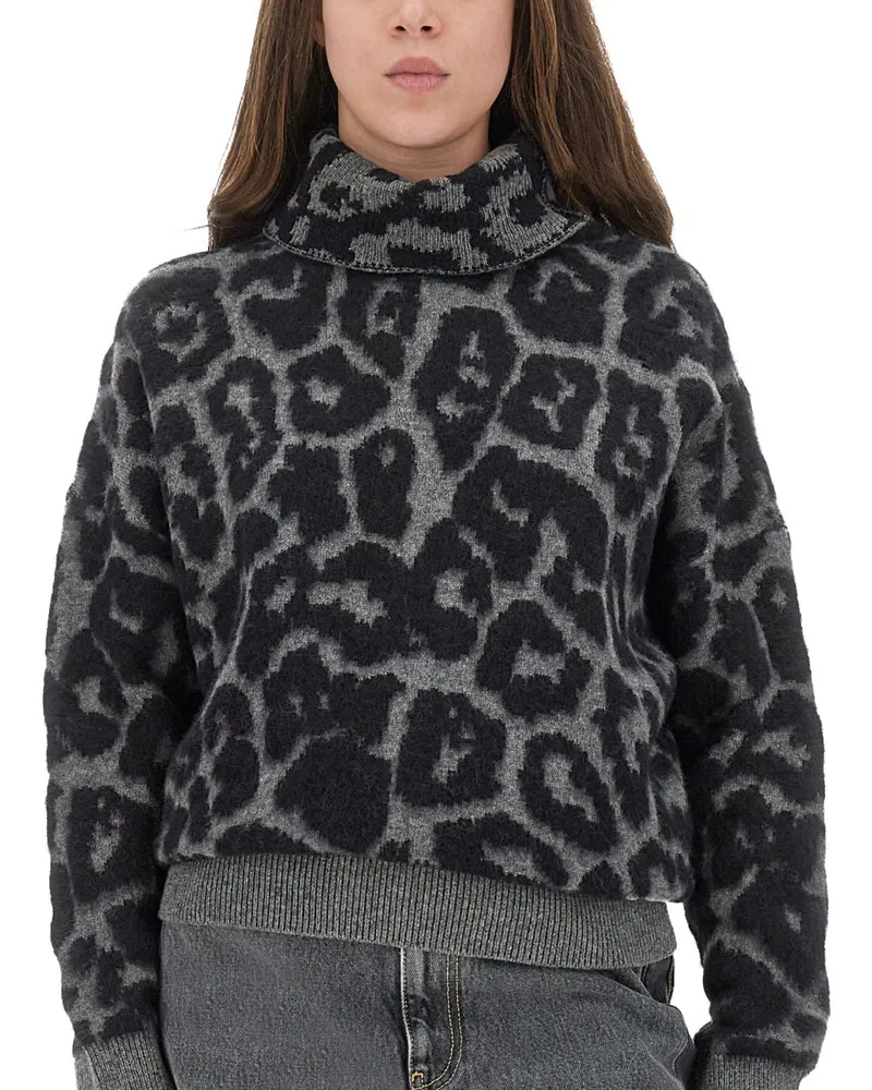 Stella McCartney Virgin Wool and Alpaca Leopard Print Sweater — Black Black