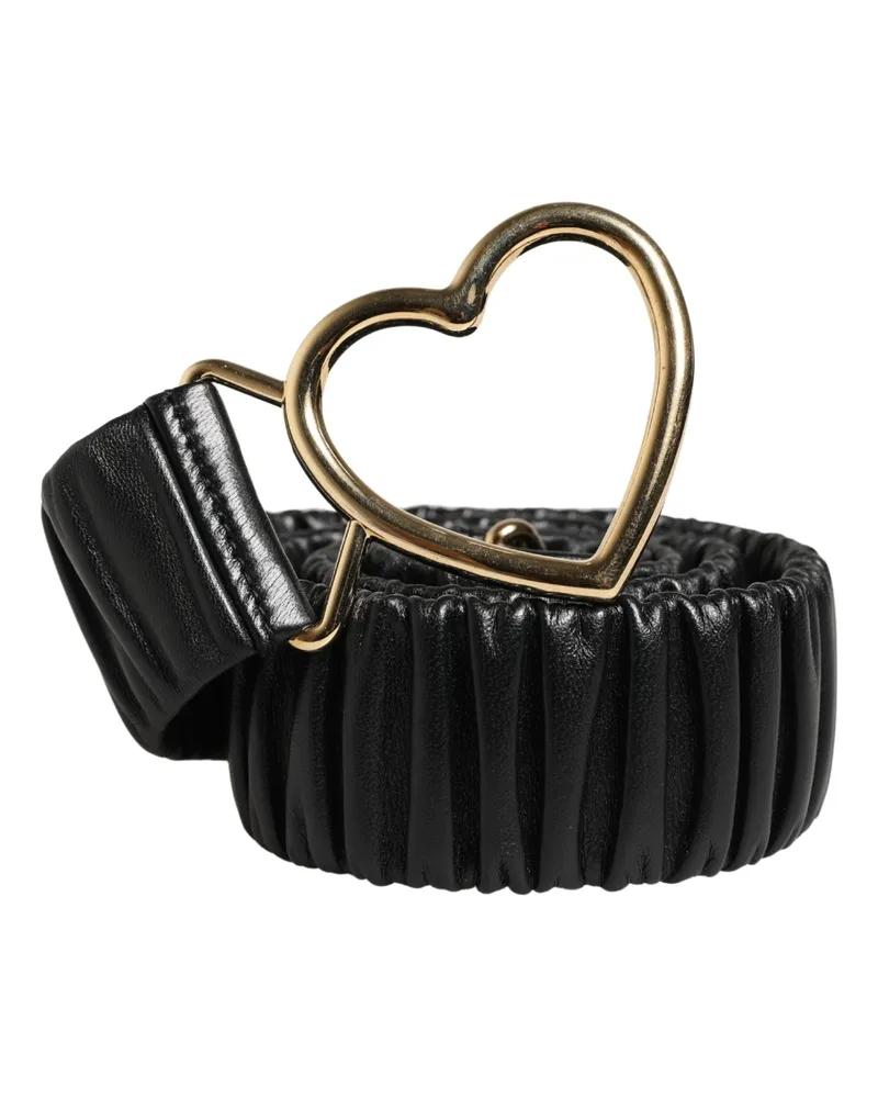 Dolce & Gabbana Gold Heart-Buckle Calf Leather Belt — Black Black