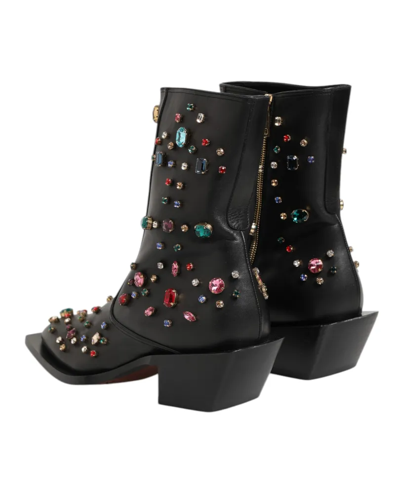 Dolce & Gabbana Black Crystal Embellished Men Short Boots Shoes 100lf Black