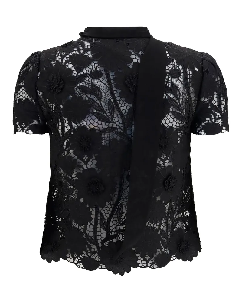 Self-Portrait Women's Tie-Neck Top Black Polyester Black