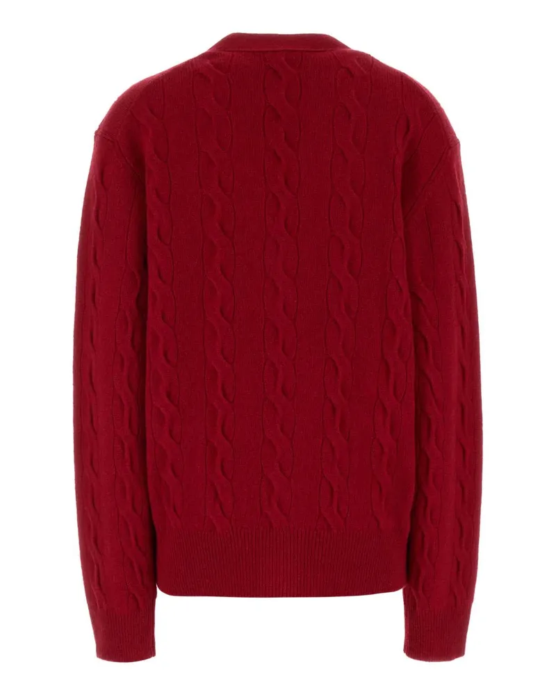 AMI Paris Cable-Knit Merino Wool Cardigan — Red Red