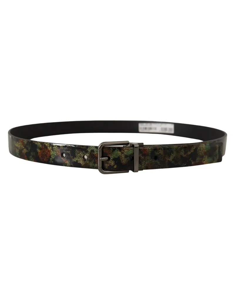 Dolce & Gabbana Men's Black Sparkling Leather Metal Buckle Belt Black