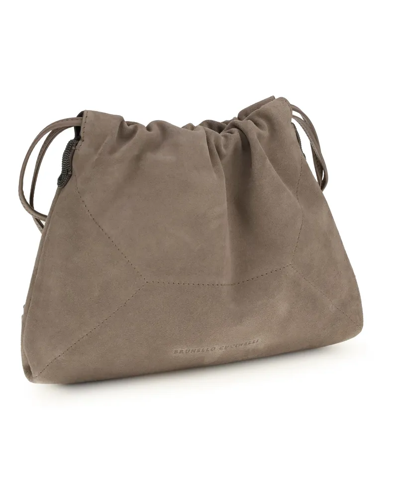 Brunello Cucinelli Women's Pouch Bag Suede Shore Calf Leather Clutch Beige