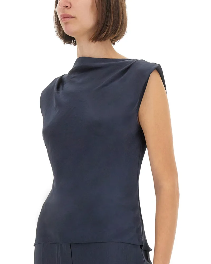 Theory Satin Recycled Polyester Blouse — Blue 