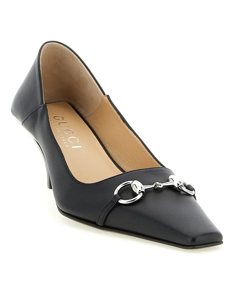 Gucci Women's Black Lamb Leather Mid Heel Pumps Black