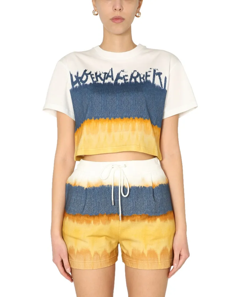 Alberta Ferretti Cropped Printed Cotton T-Shirt — Yellow Yellow