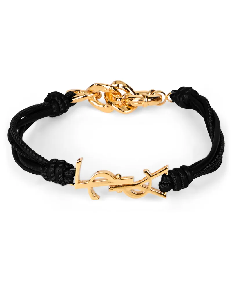 Saint Laurent Women's Leather Bracelet With Logo Black Bracelets Black