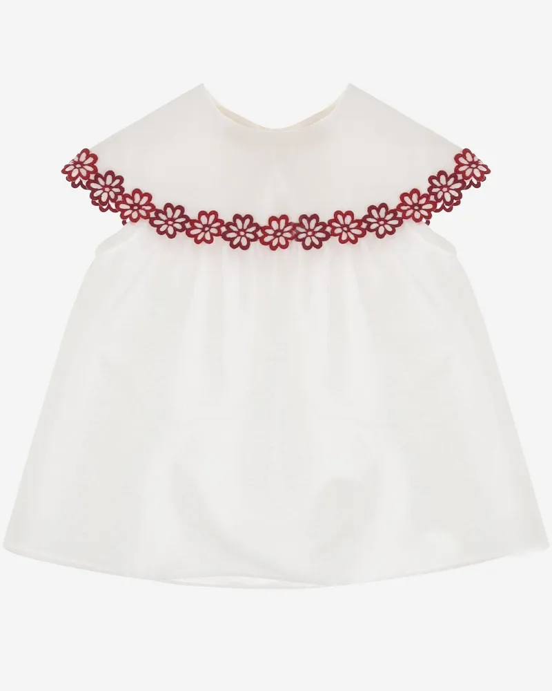 Gucci Girls' Cotton Shirt With Floral Pattern White Blouses And White
