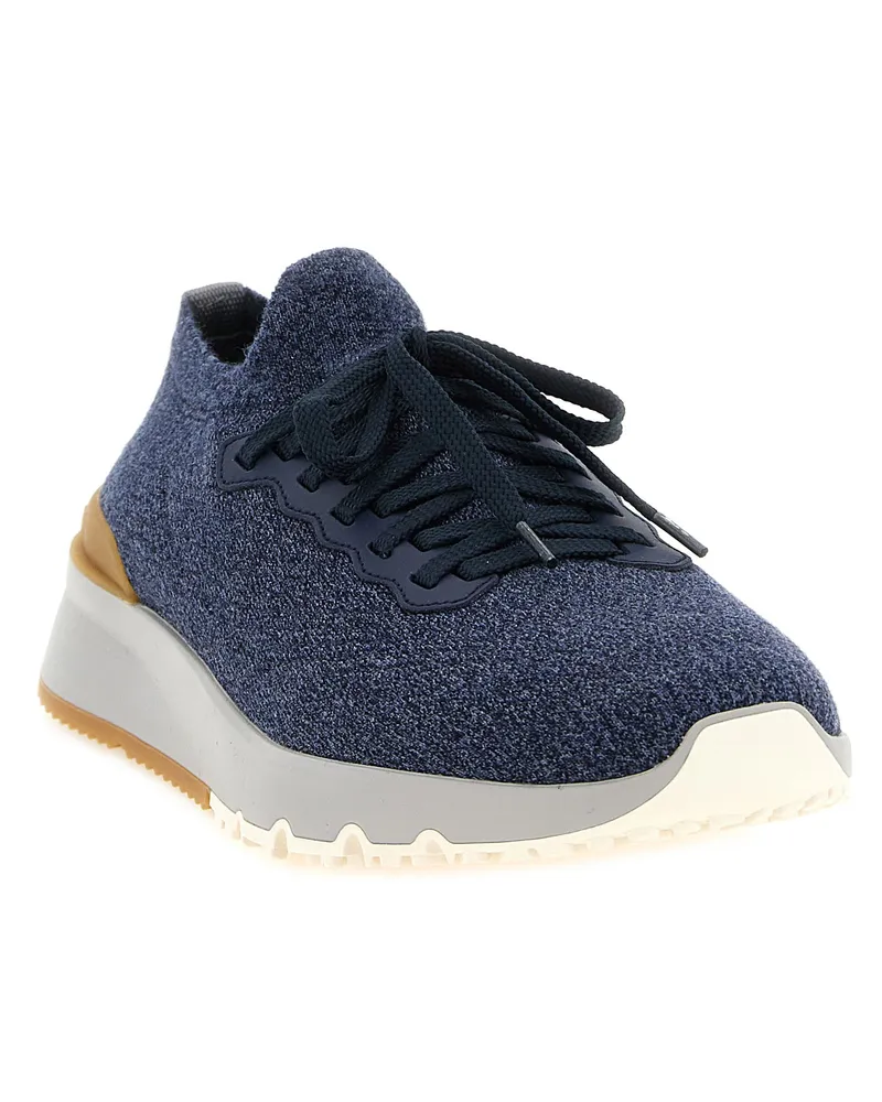 Brunello Cucinelli Jacquard Knit Sneaker — Navy Navy