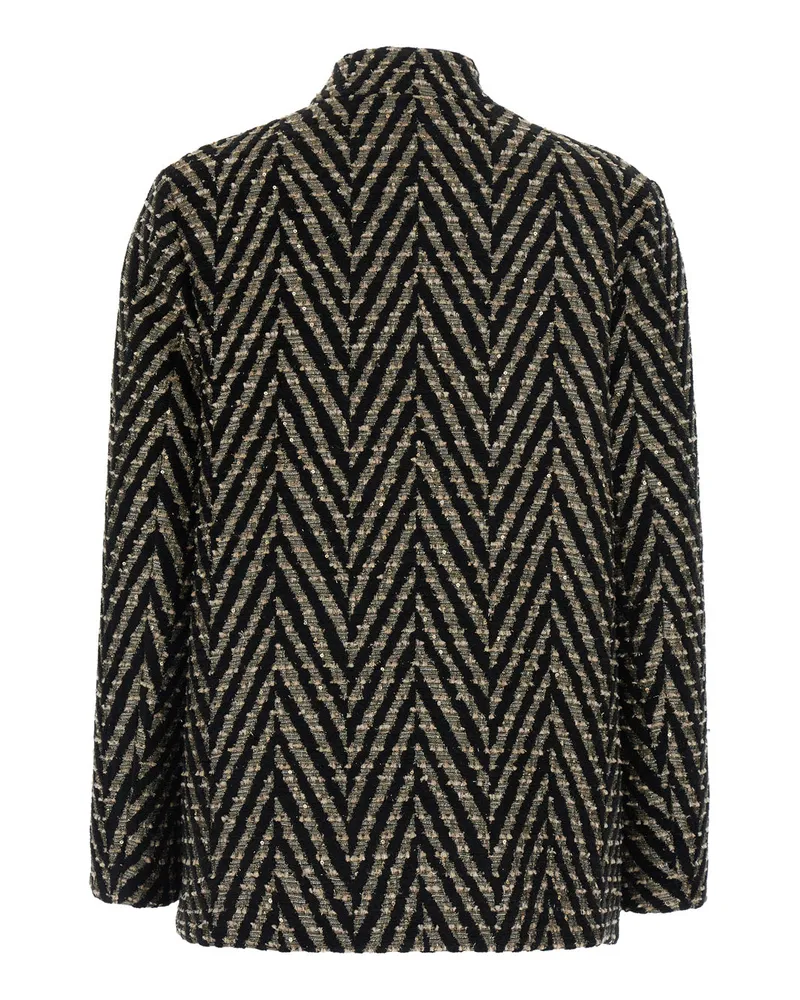 forte_forte Chevron Patterned Sequin-Embellished Coat — Black Black