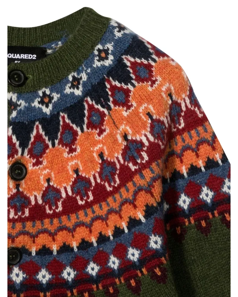 Dsquared2 Virgin Wool Button-Front Cardigan — Multicolor Multicolor