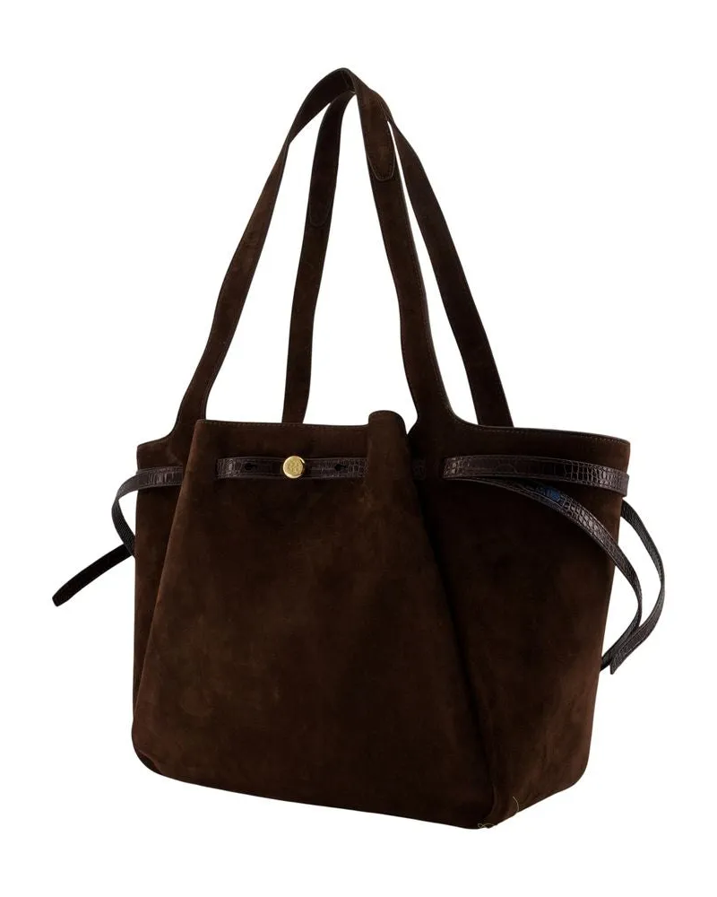 Tory Burch Women's Romy Shopper Bag -  Leather Brown Calfskin Totes-Shopping-Bags Brown