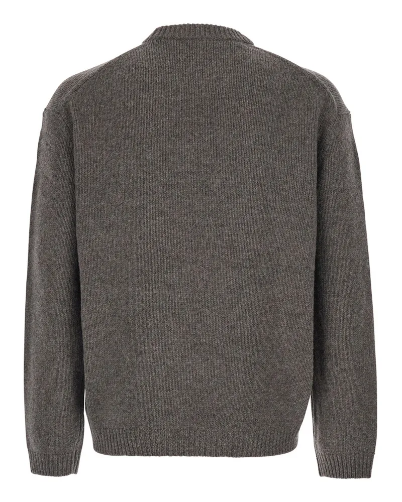 Kitsuné Men Grey Crewneck Sweater With Logo Embroidery Wool Tops Top Gray