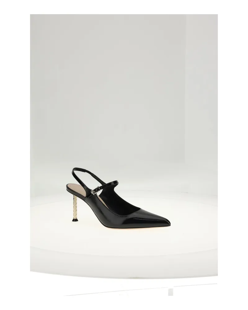 Dior Women's Slingback Pumps 8cm Black Calf Leather High Heel Shoes Black