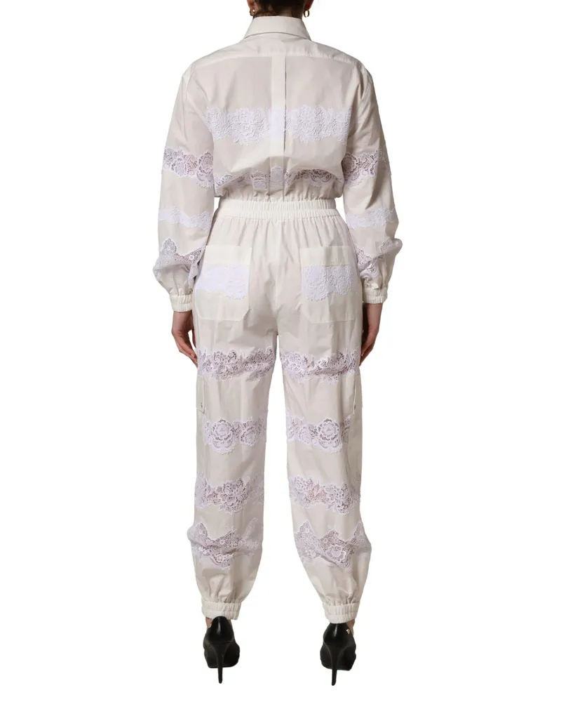 Dolce & Gabbana Lace-Trim Cotton Jumpsuit — White White