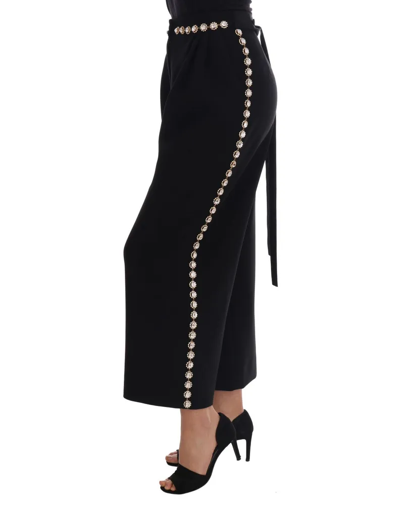 Dolce & Gabbana Women's Black Wool Stretch Crystal Pants Black
