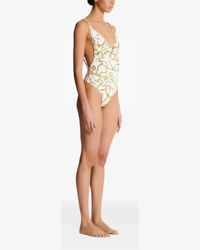 Balmain Women's Chaînes-Pattern Swimsuit Aw25 W White