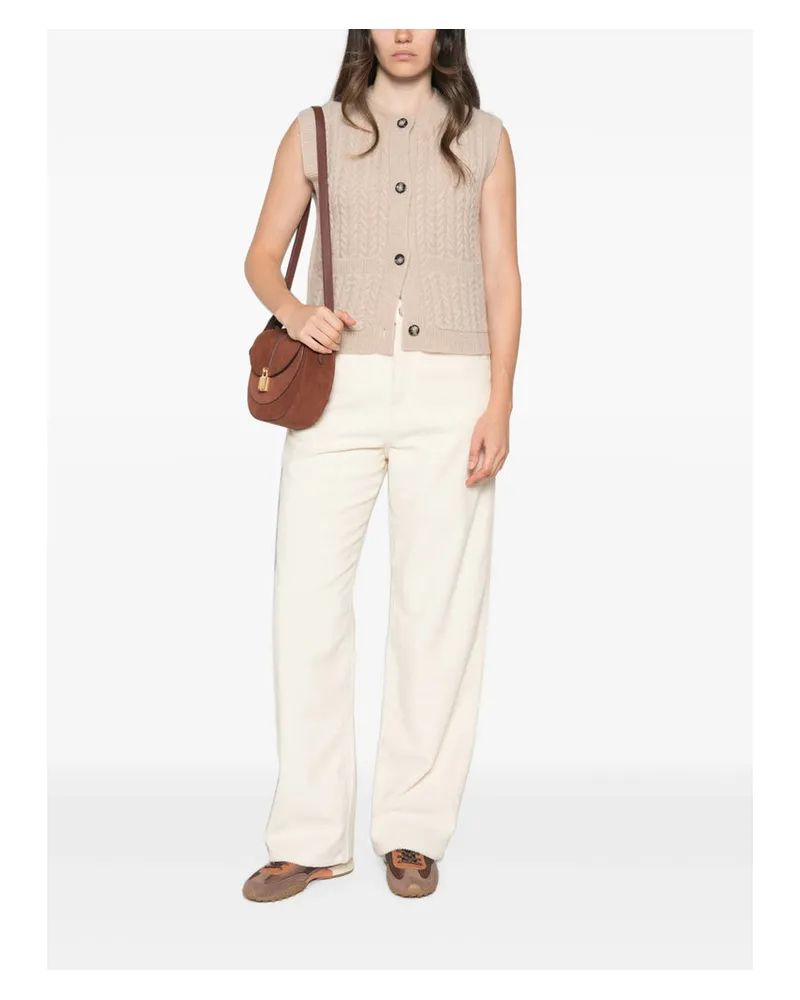 ALLUDE Cable-Knit Cashmere Silk Cardigan — Beige Beige
