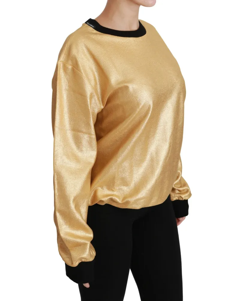 Dolce & Gabbana Women Cotton Crewneck Pullover Sweatshirt Gold Sweatshirts Gold