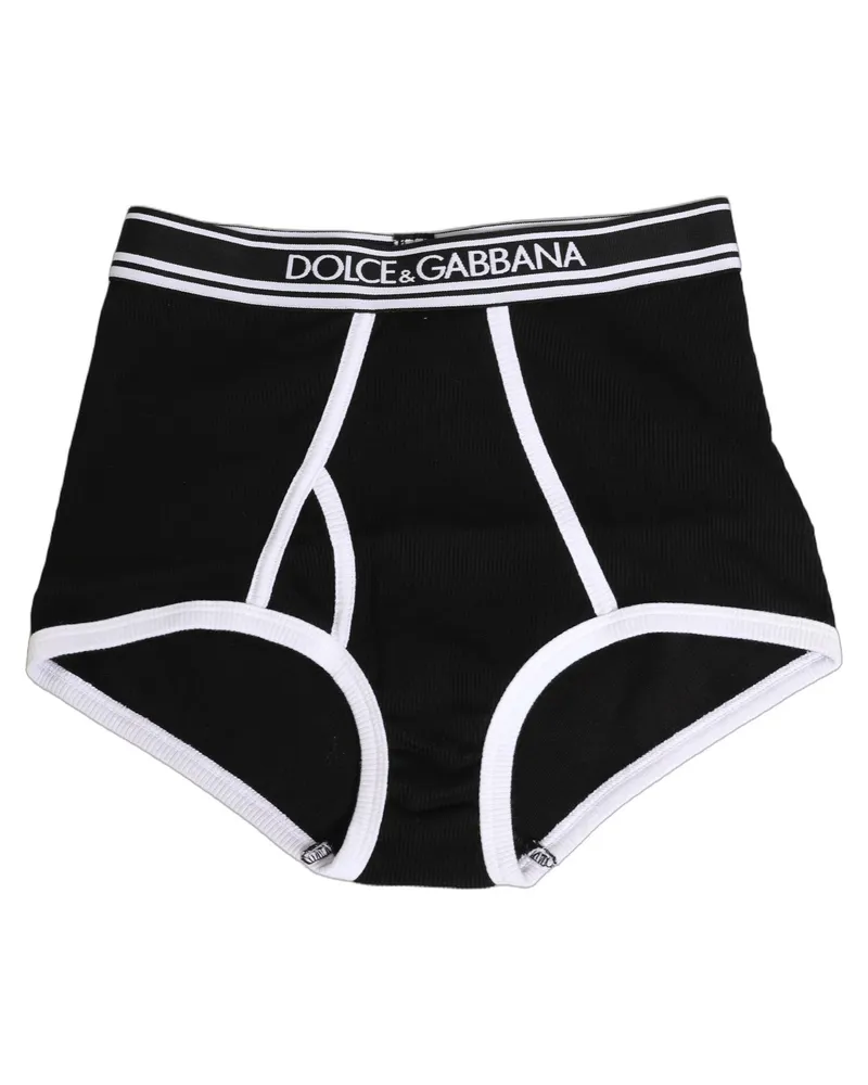 Dolce & Gabbana Women Black White Logo Waistband Coulotte Panty Underwear Cotton Clothing Black