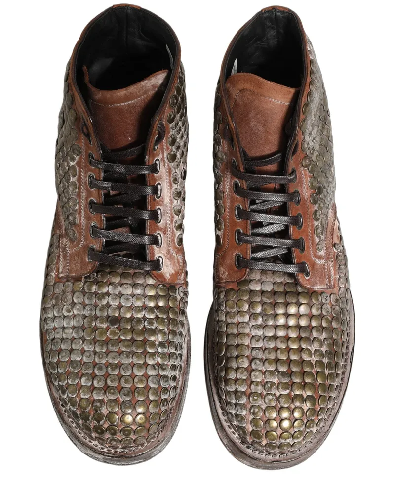 Dolce & Gabbana Men's Brown Leather Runway Studs Ankle Boots Shoes Black Brown