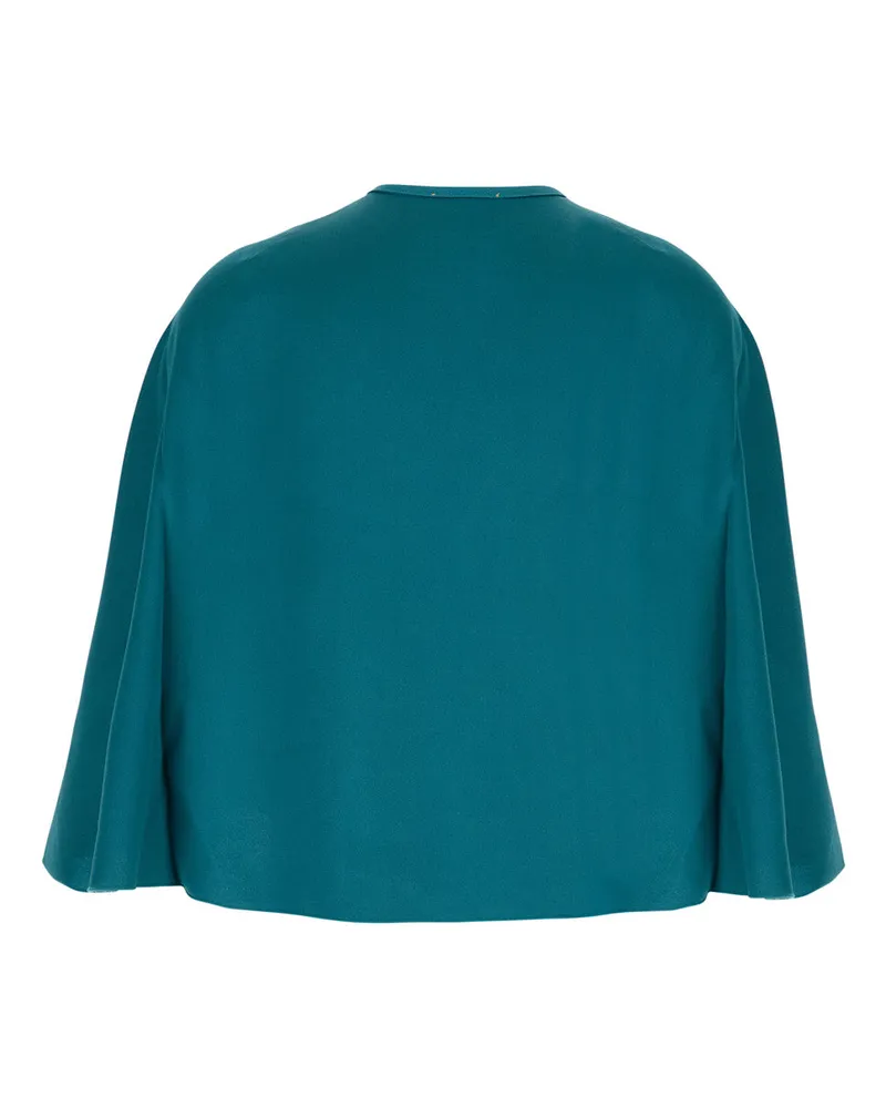 forte_forte Women's Blue Cape With Silk Details Acetate Coat Blue