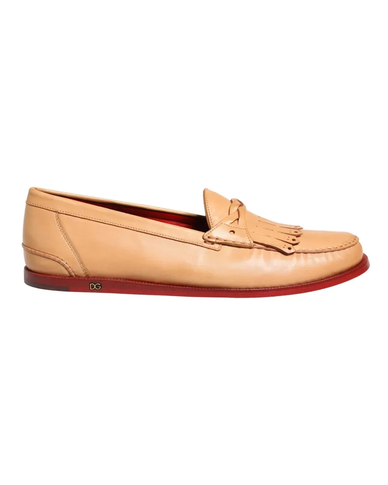 Dolce & Gabbana Beige Tassel Leather Men Slip On Loafers Shoes Beige