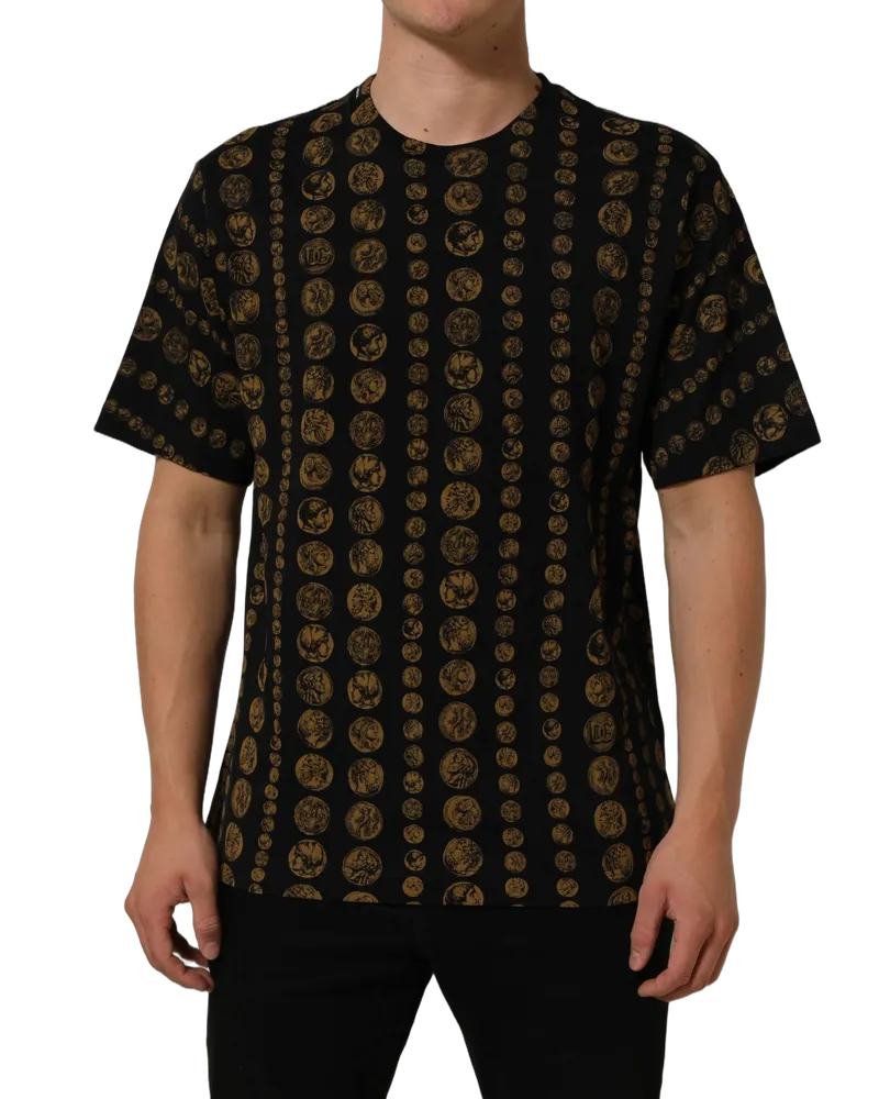 Dolce & Gabbana Black All Over Coin Print Cotton Men T-Shirt Black