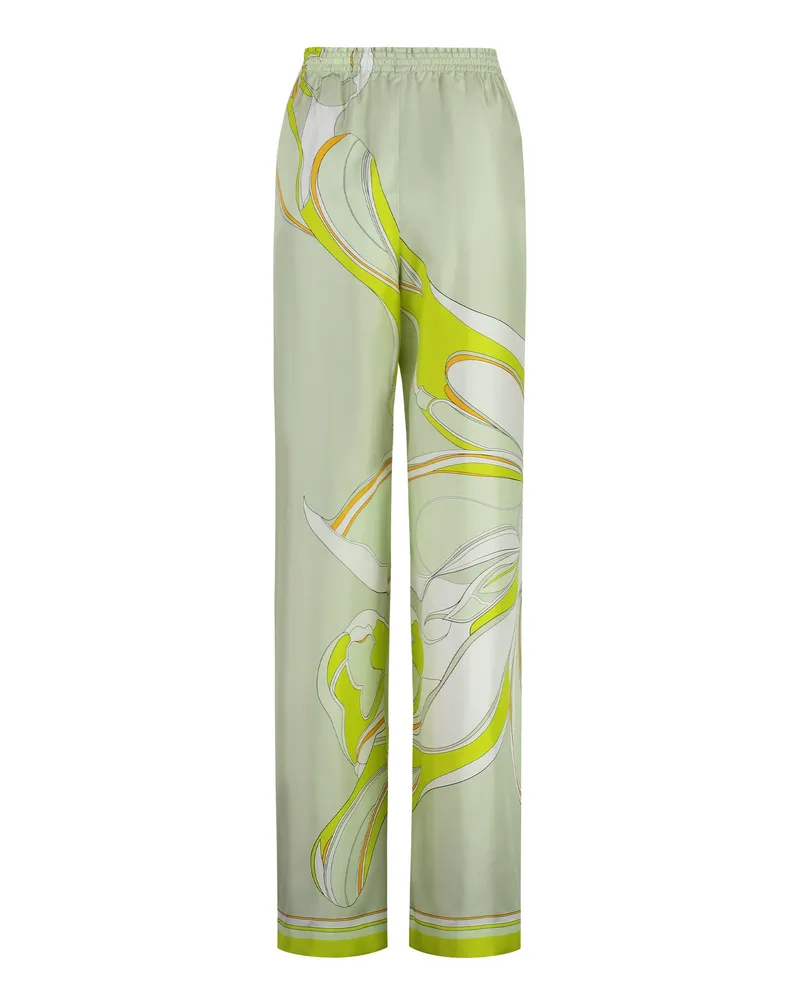 Tory Burch Women's Printed Silk Pants Green Wide-Leg Trousers Green