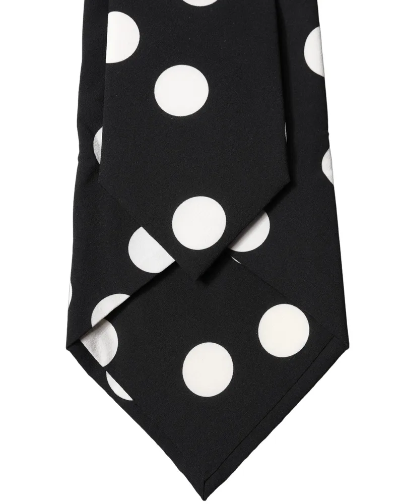 Dolce & Gabbana Black White Polka Dot Silk Adjustable Women Necktie Tie And Black
