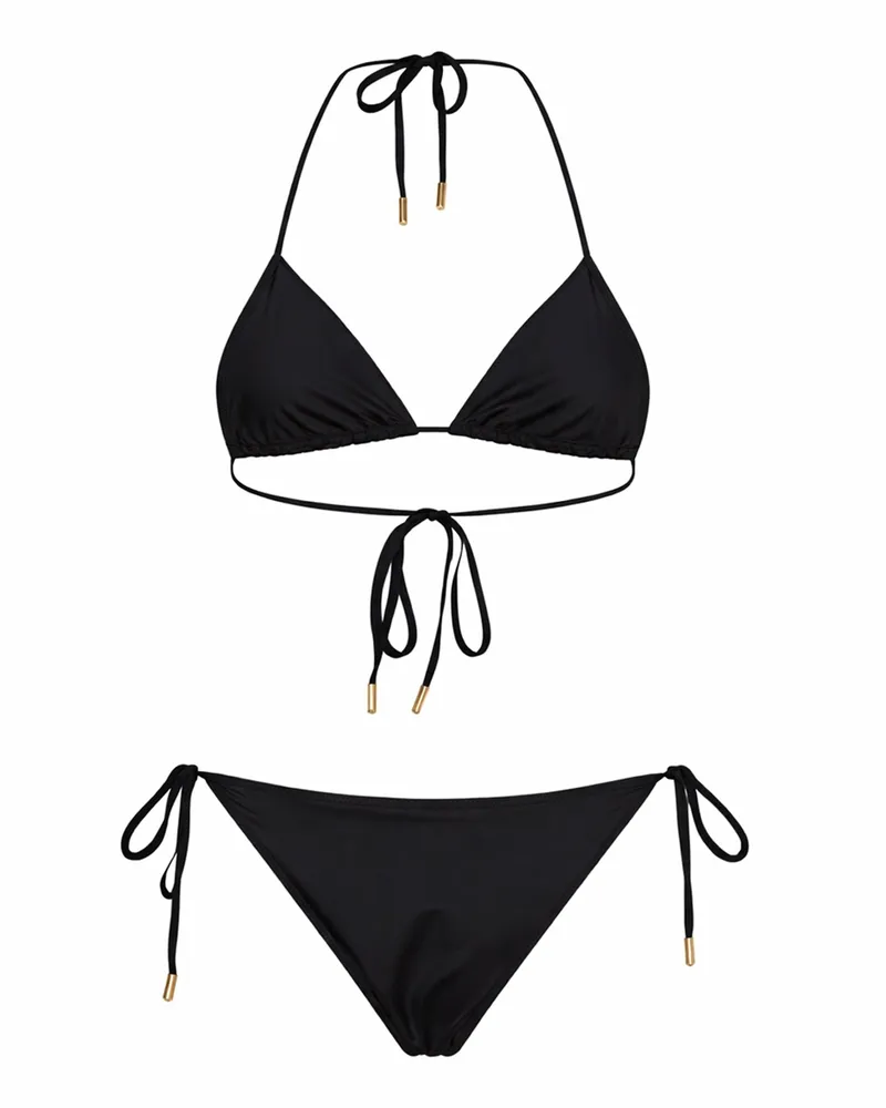 Marine Serre Women's Bikini Stretch Jersey Moon Embroidery Black Polyamide Swimwear Sea Clothing Black