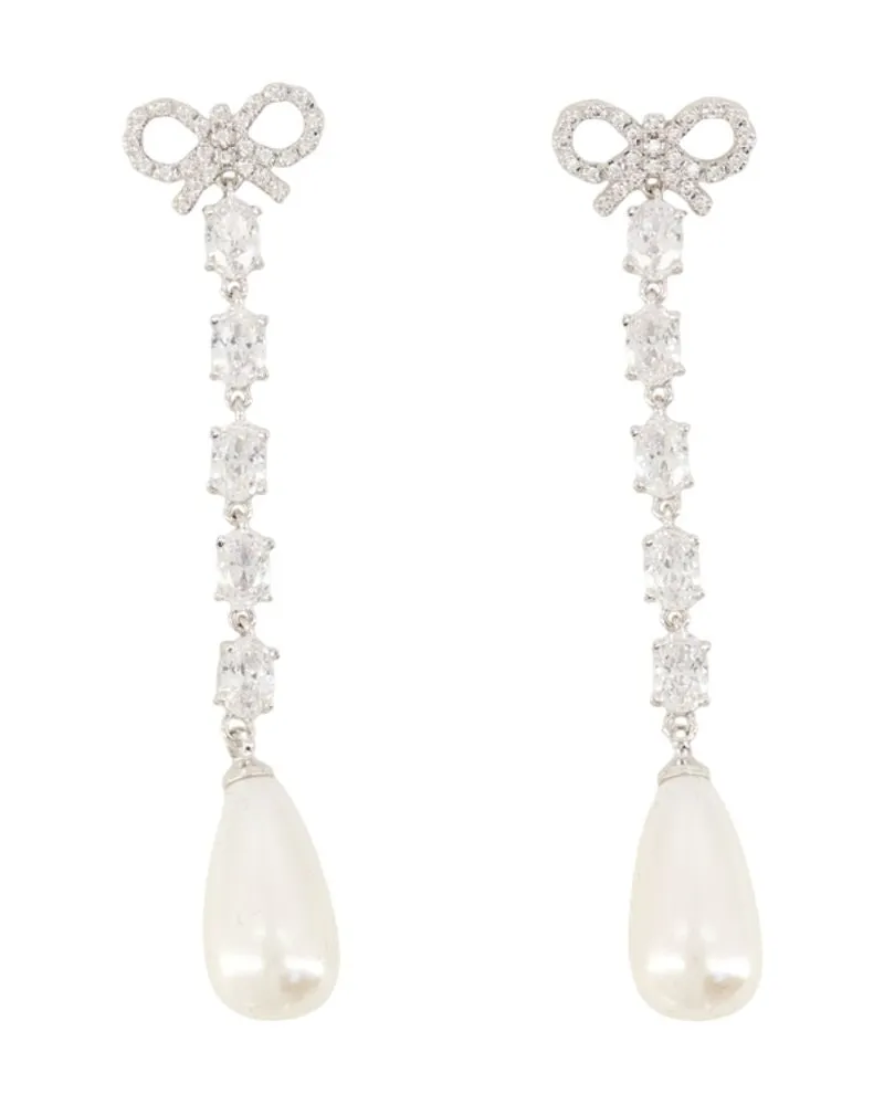 Self-Portrait Women's Bow Pearl Droplet Earrings Self Portrait Metal Silver Jewelry-Watches Silver