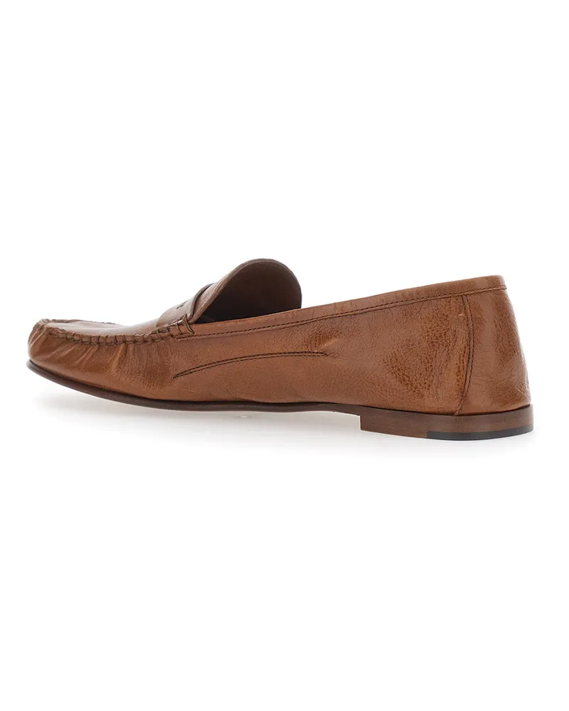 Versace Men's Loafers Leafer Medusa Brown Leather Goat Brown