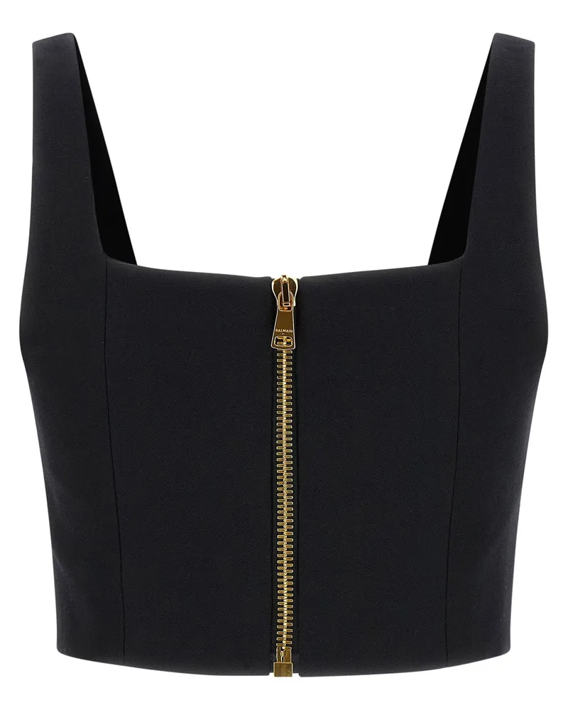 Balmain Gold Lion Button Tank Top — Black Black