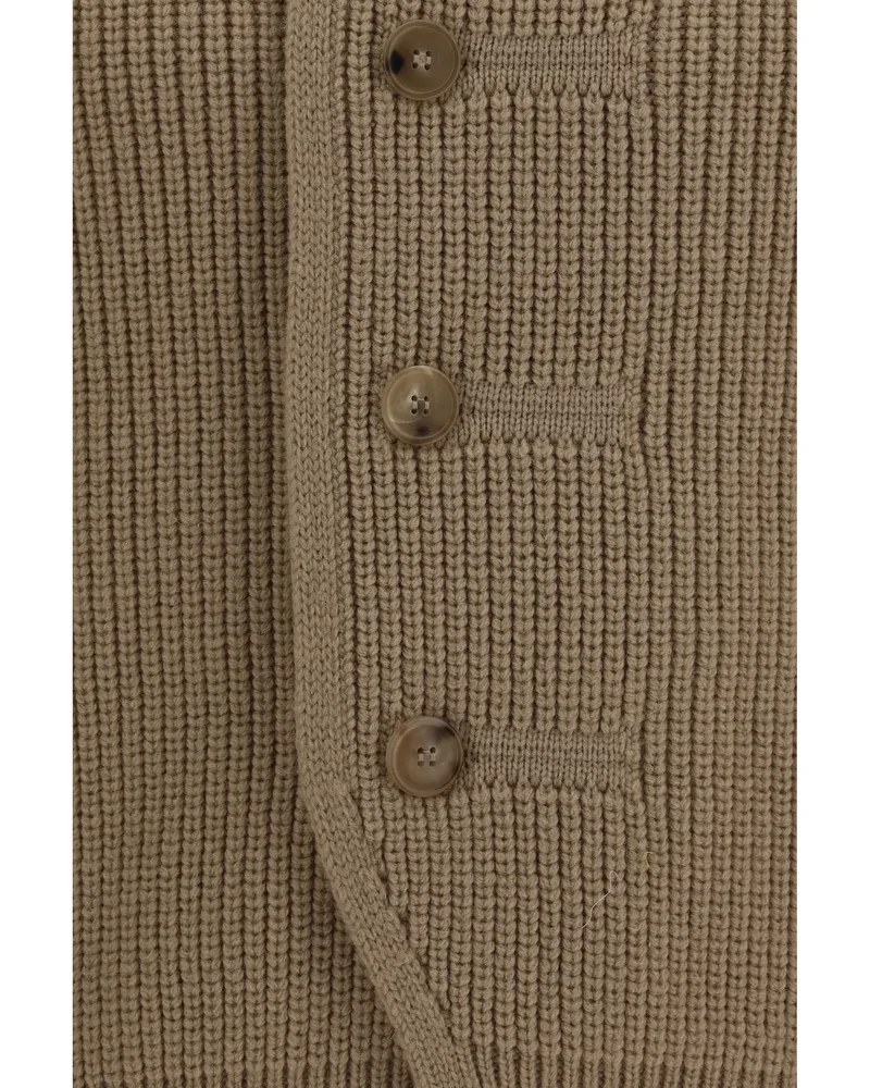 Dries van Noten Merino Wool High-Neck Cardigan — Beige Beige
