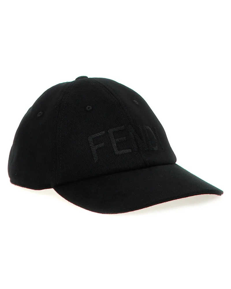 Fendi Logo-Embroidered Cotton Baseball Cap — Black Black