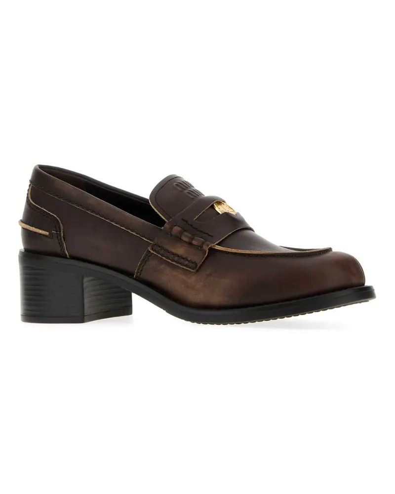 Miu Miu Women's Brown Leather Loafers Ebano Mocassini Brown
