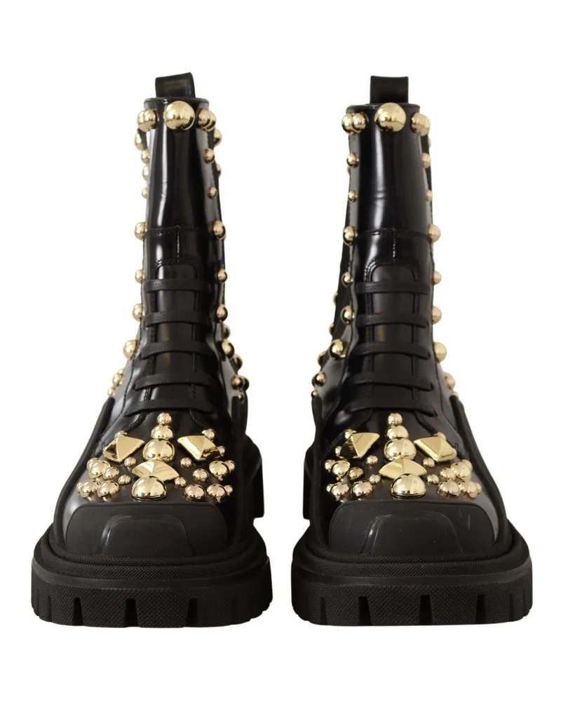 Dolce & Gabbana Women's Black Leather Studded Combat Boots Black