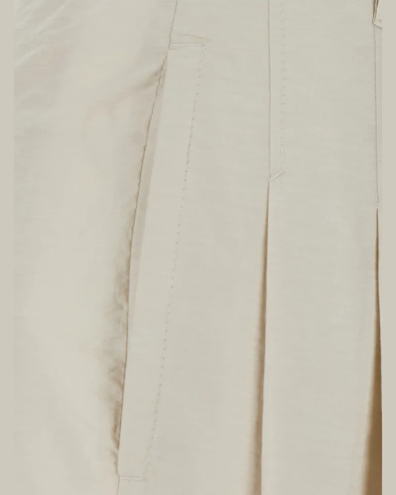 Brunello Cucinelli Women's Pants Wide-Leg Beige Cotton Trousers Beige