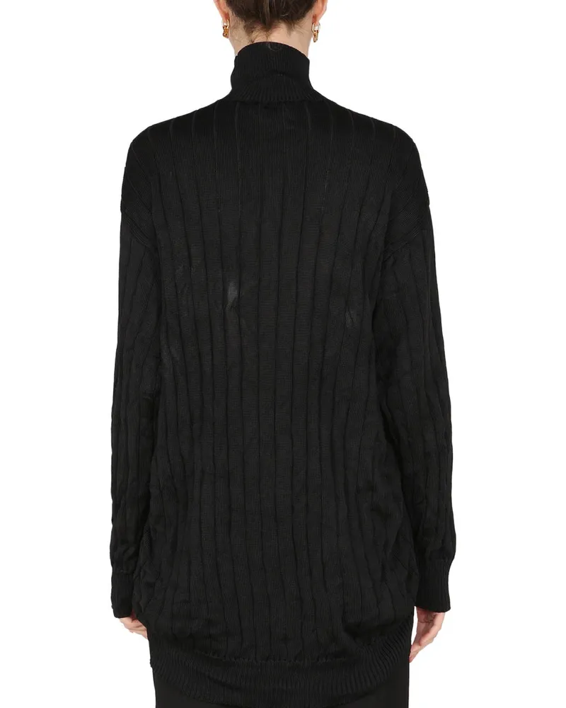 Balenciaga Silk Ribbed Knit Turtleneck — Black Black