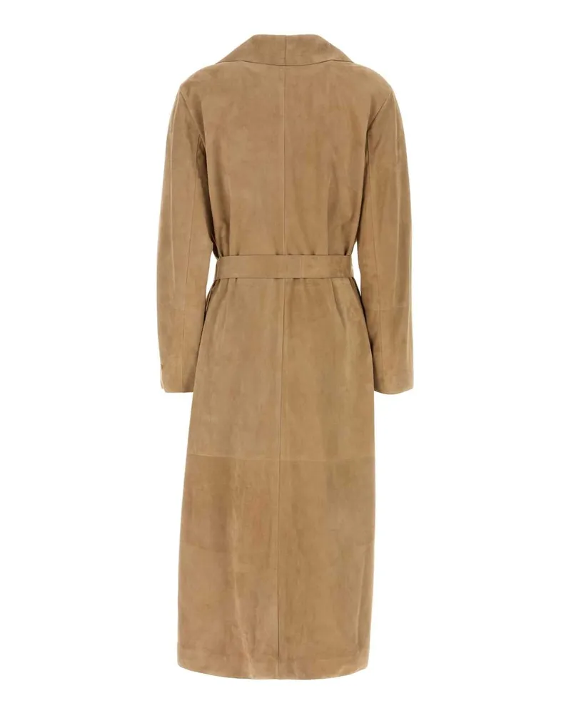 Fendi Women's Camel Suede Coat Desert Exterior: Calf Trench Beige
