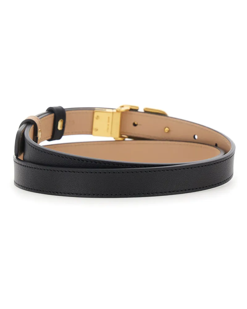 Valentino Garavani Women's Reversible Belt Vlogo Buckle Black Leather Calf Black