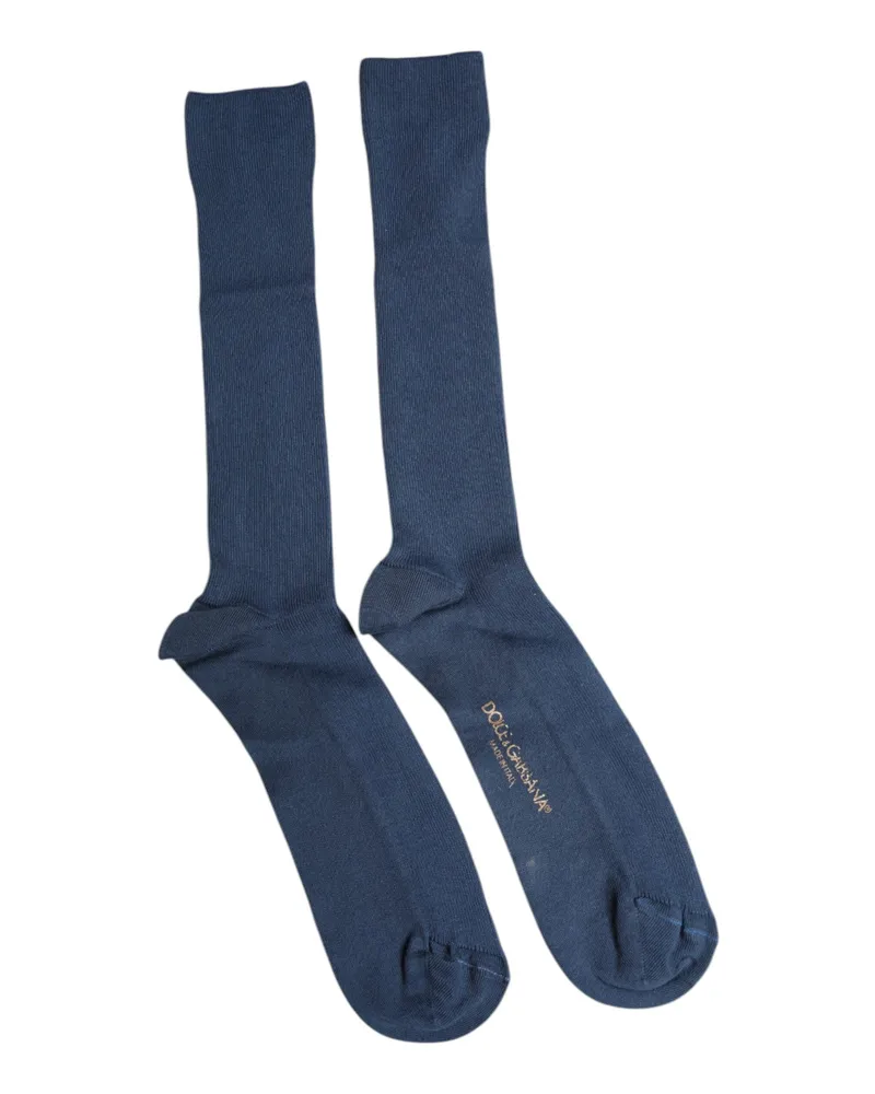 Dolce & Gabbana Men's Blue Cotton Dg Logo Over The Calf Socks Clothing Blue