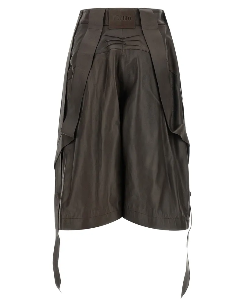 ATTICO Lambskin Wide-Leg Bermuda Shorts — Brown Brown