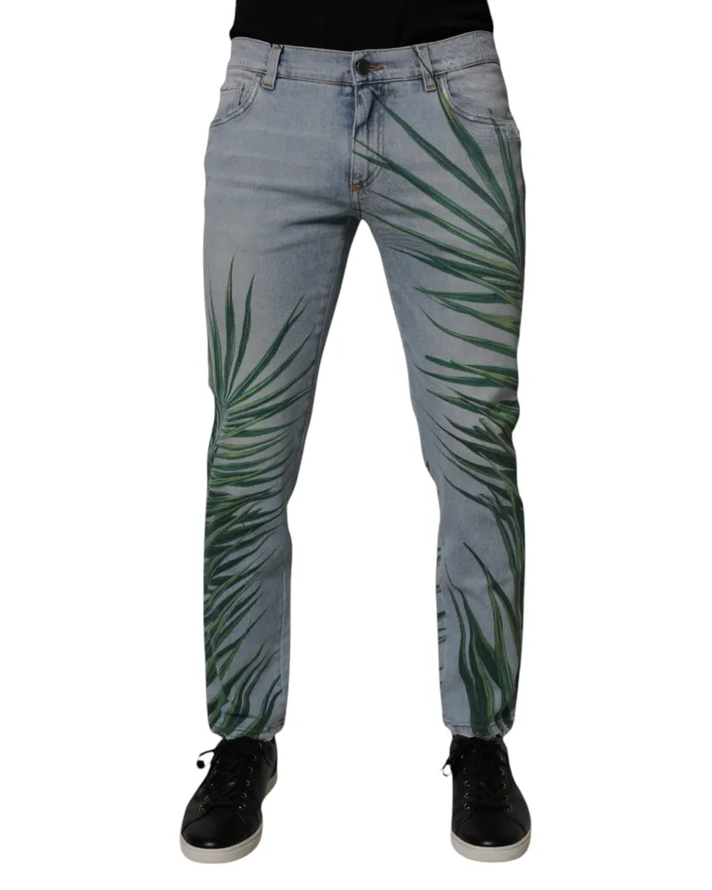 Dolce & Gabbana Light Blue Leaf Cotton Classic Men Denim Jeans Elastane Clothing Blue